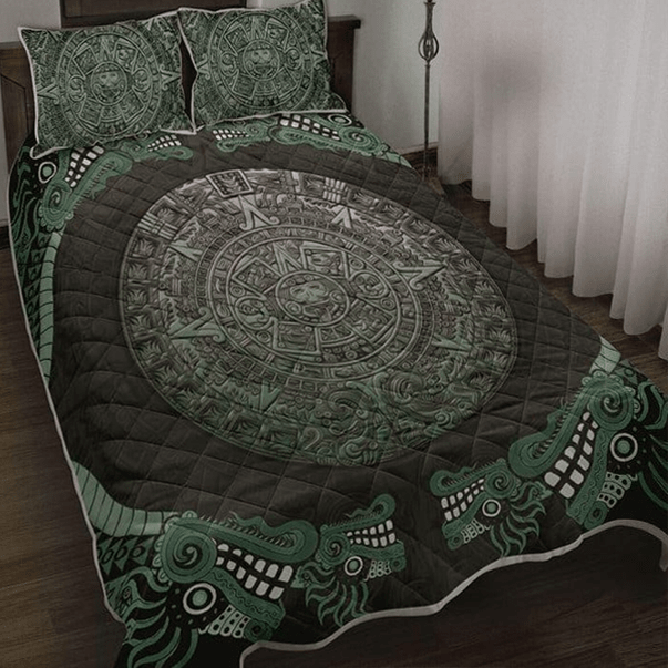 Dragon Mix Aztec Calendar Green Pattern Aztec All Over Printed Bedding Set -
