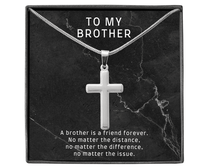 To My Brother - Stainless Cross Necklace Snake Chain