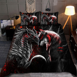 Red Dragon And Wolf Bedding Set Am092038