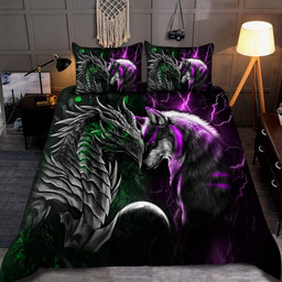 Green And Purple Dragon And Wolf Bedding Set Am092051S6