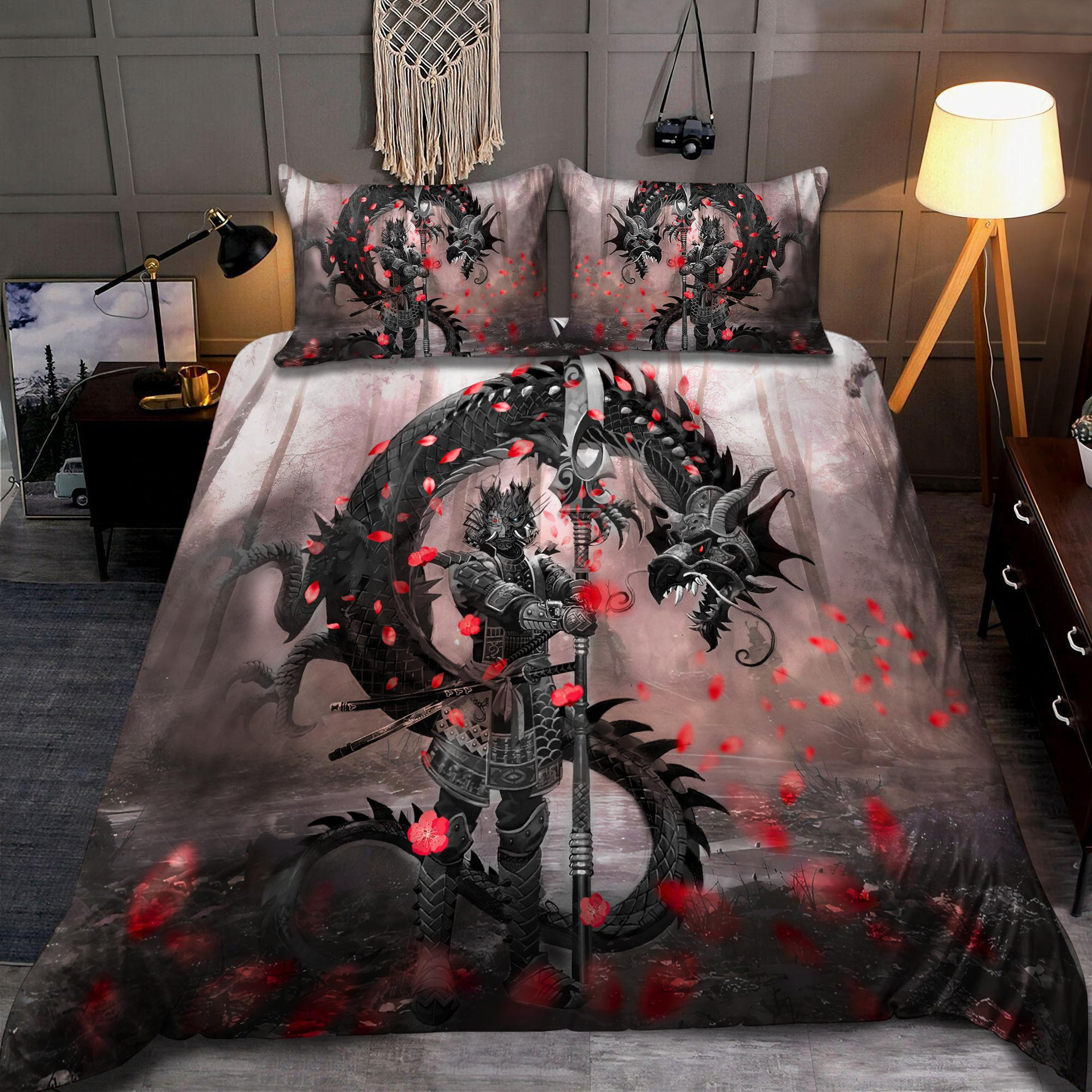 Samurai And Dragon Art 3D Over Printed Bedding Set-Ml