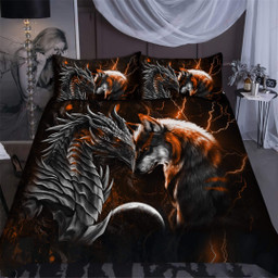 Orange Dragon And Wolf Bedding Set Am092051S4