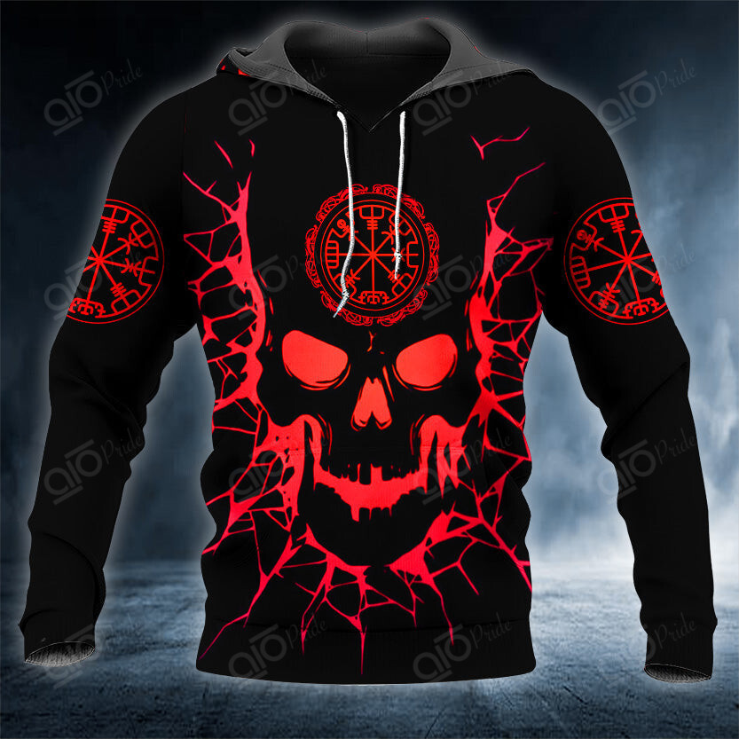 Red Viking Compass Flame Skull 3D Printed Shirt
