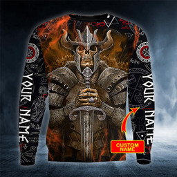 Runic Compass Viking Warrior Skull Custom Name 3D Printed Shirt