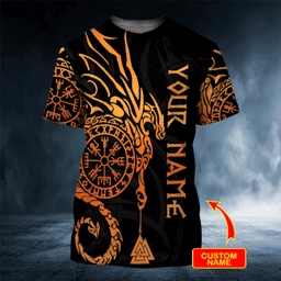 Dragon Compass Vegvisir Rune Nordic Symbol Celtic Viking Golden Tattoo Custom Name 3D Printed Shirt