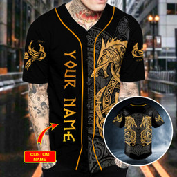 Twin Dragon Viking Yellow Tattoo Custom Name Baseball Jersey