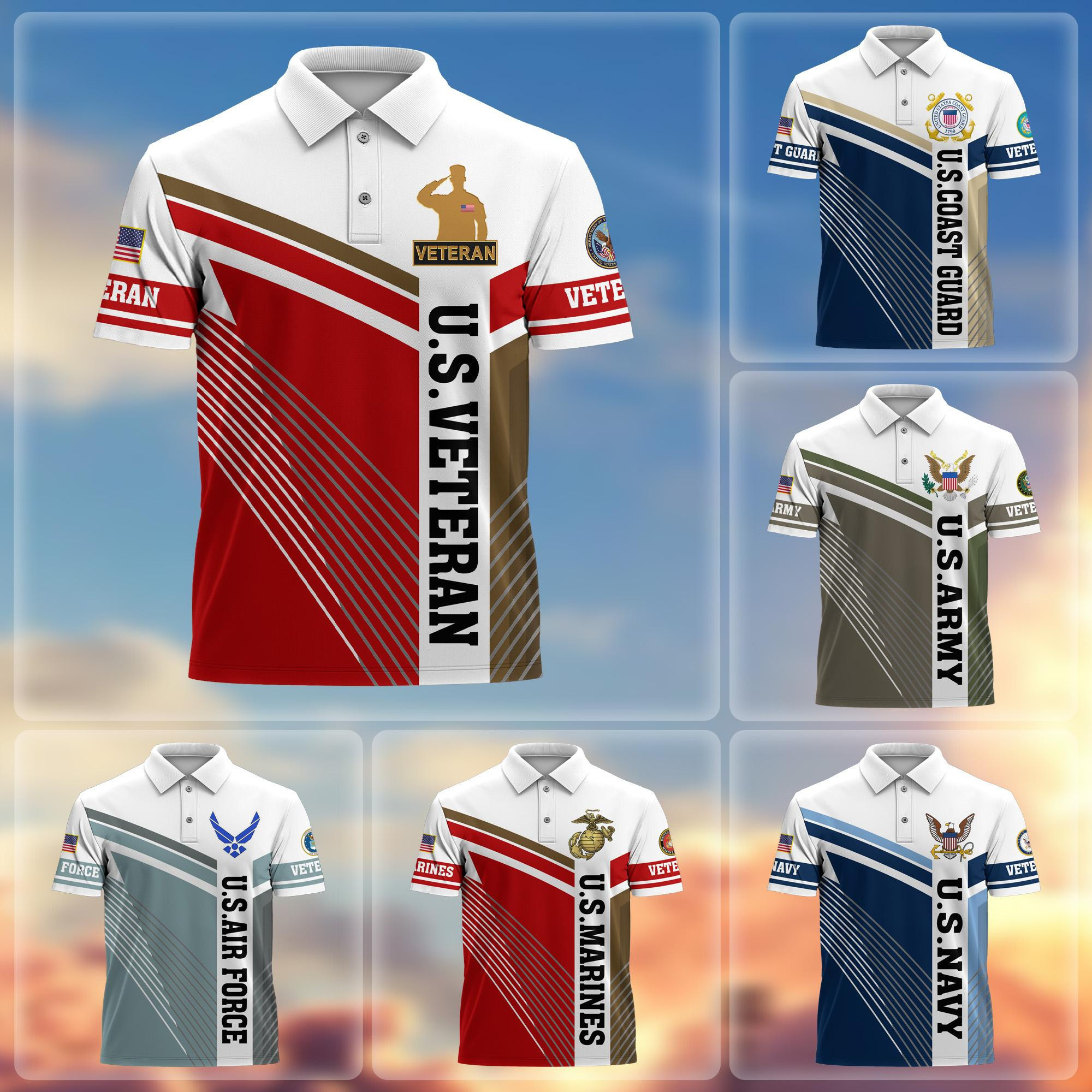 Premium US Veterans Polo Shirt, Gift For Army Veteran, Navy Veteran, Marine Veteran, Air Force Veteran, Coast Guard Veteran, Vietnam Veteran, Gift For Veterans Day, Father's Day, Independence Day APVC100601