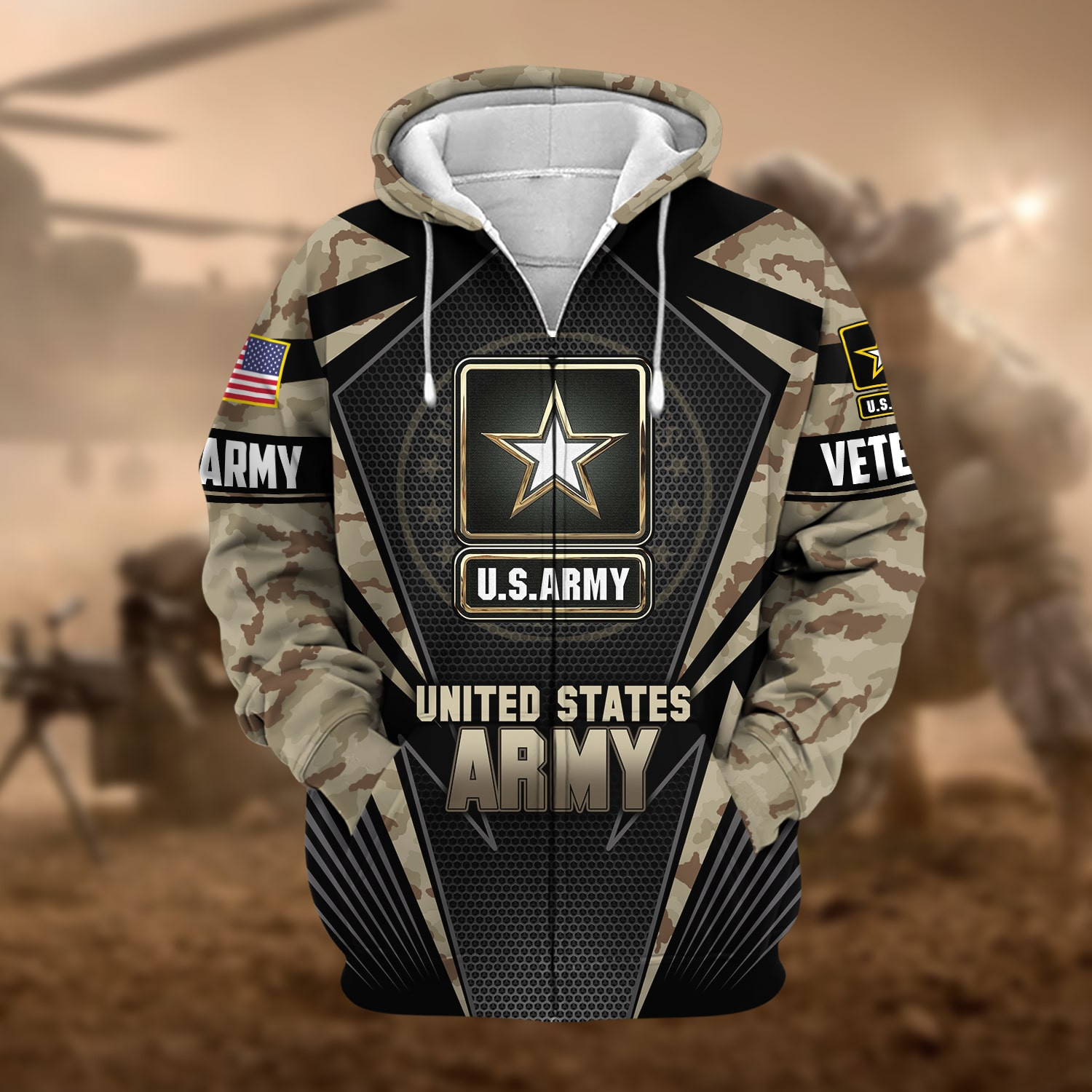Unique Camo Soldiers US Veteran Zip Hoodie NPVC251110