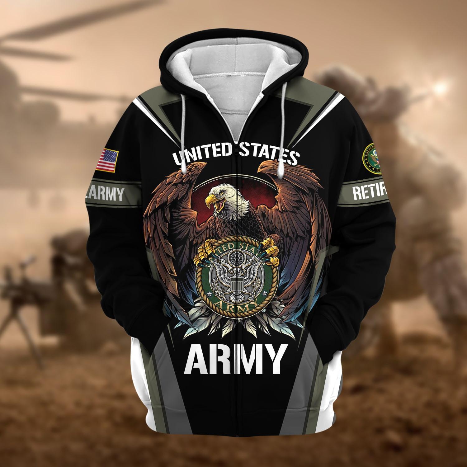 Premium US Military Retired Zip Hoodie APVC051011