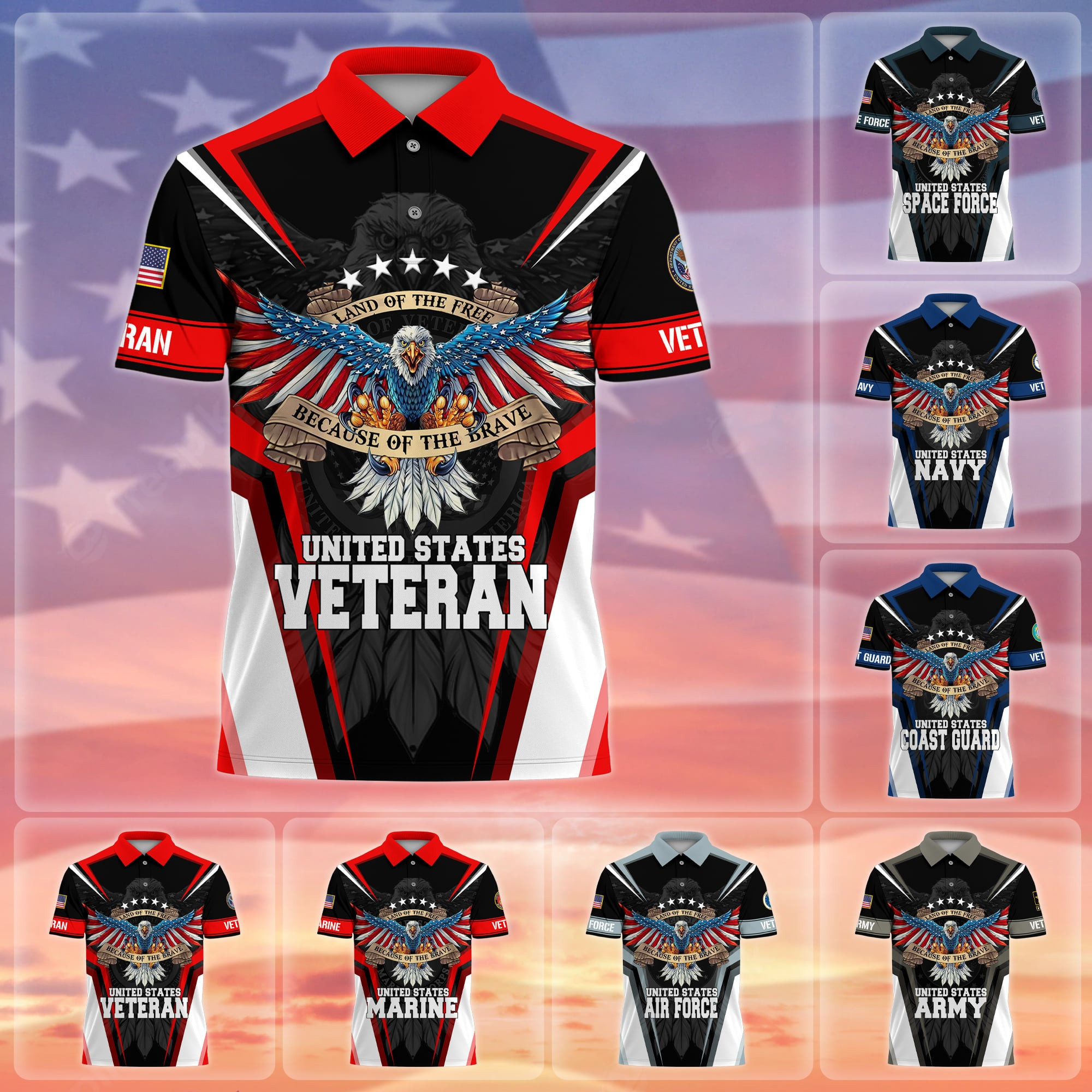 Premium Land Of The Free US Veteran Polo Shirt NPVC080301
