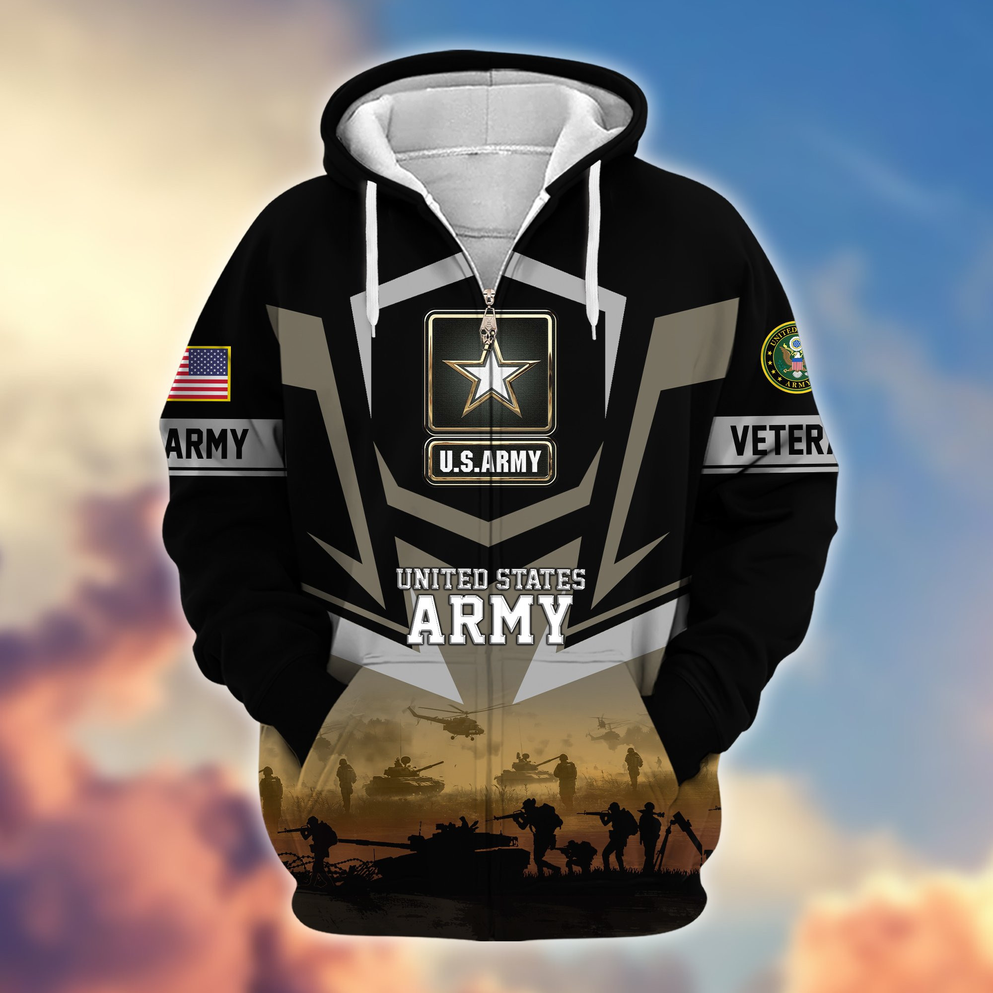 Premium Proudly Served US Veterans Zip Hoodie APHN071112, Gifts For US Veterans