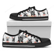 French Bulldog With Flower Print Black Low Top Shoes