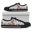 Bulldog And Flower Pattern Black Low Top Shoes