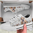 Bulldog And Flower Pattern White Low Top Shoes