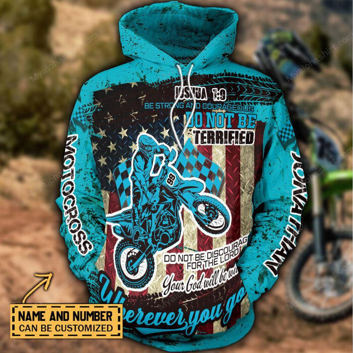 Personalized Motocross Blue US Flag Do Not Be Terrified Apparel