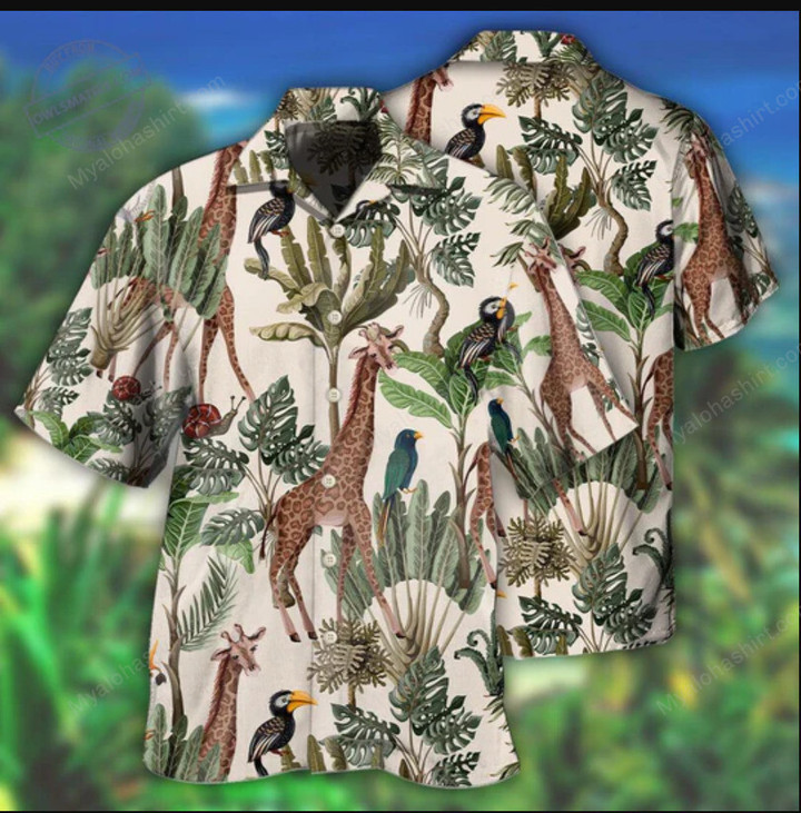 Giraffe Parrot Jungle Hawaiian Shirt