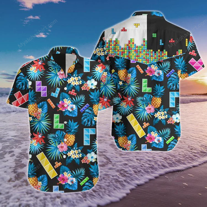 Tetris Game Hawaiian Shirt, Game Apparel