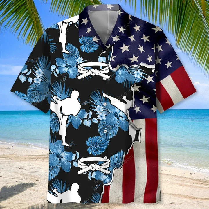 Karate American Flag Hawaiian Shirt