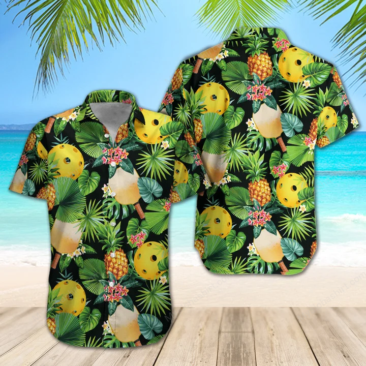 Pickleball Pineapple Palm Leaf Hawaiian Shirt