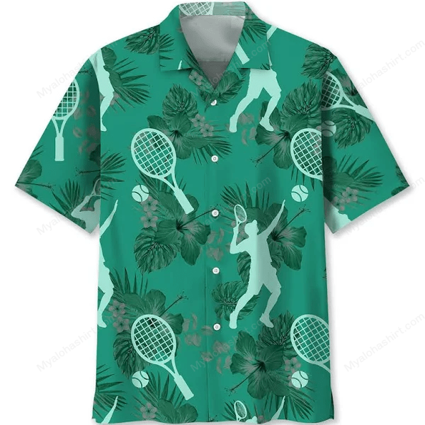 Tennis Green Hibiscus Hawaiian Shirt