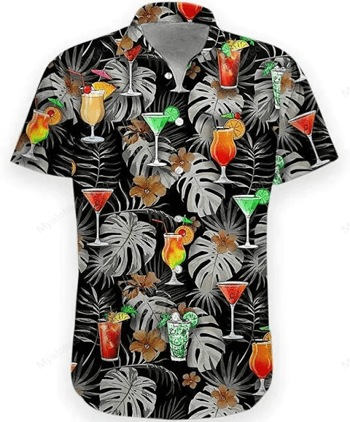 Cocktail Palm Leaf Hawaiian Shirt