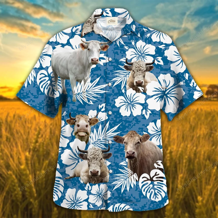 Charolais Cattle Hibiscus Hawaiian Shirt