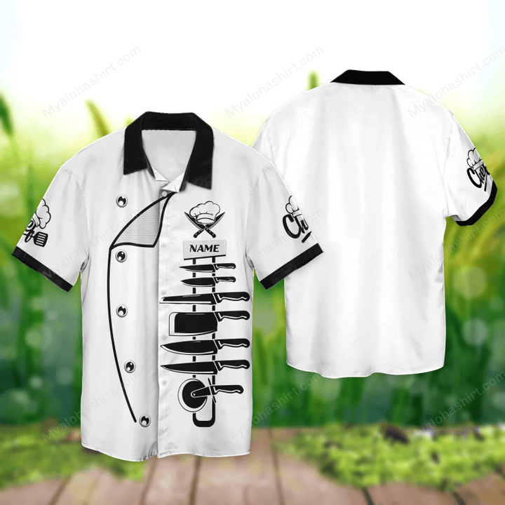 Personalized Chef With Knife Pattern White Apparel