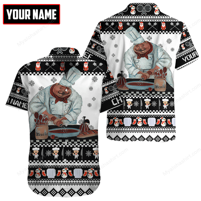 Personalized Chef Cooking With Noel Pattern Apparel