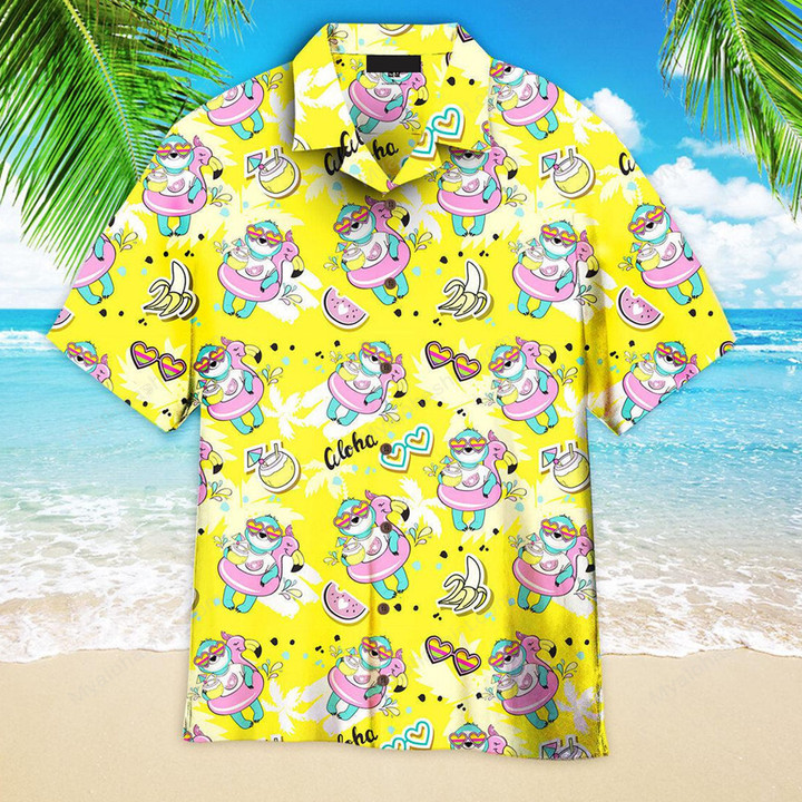 Sloth With Flamingo Circle On A Yellow Beach Apparel