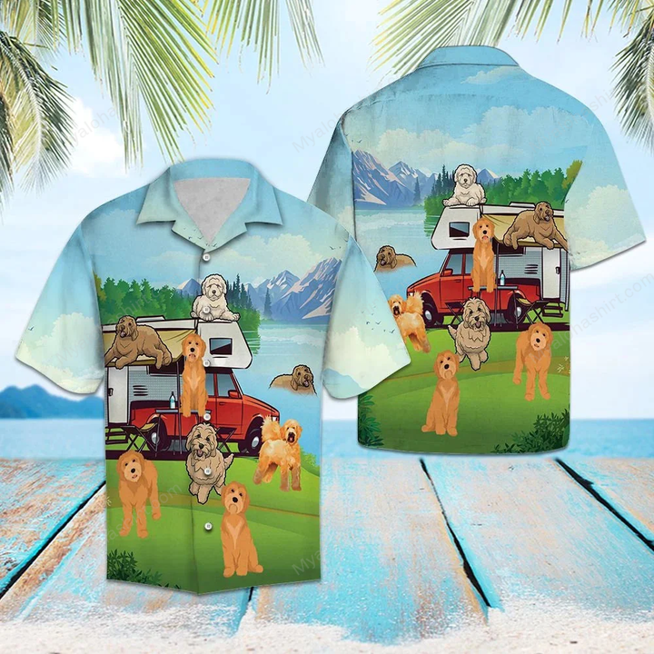 Goldendoodle Camping Hawaiian Shirt