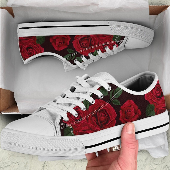 Floral Shoes, Rose Low Top Shoes