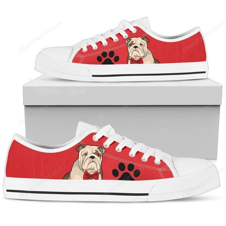 Bulldog And Paw Pattern Low Top Shoes