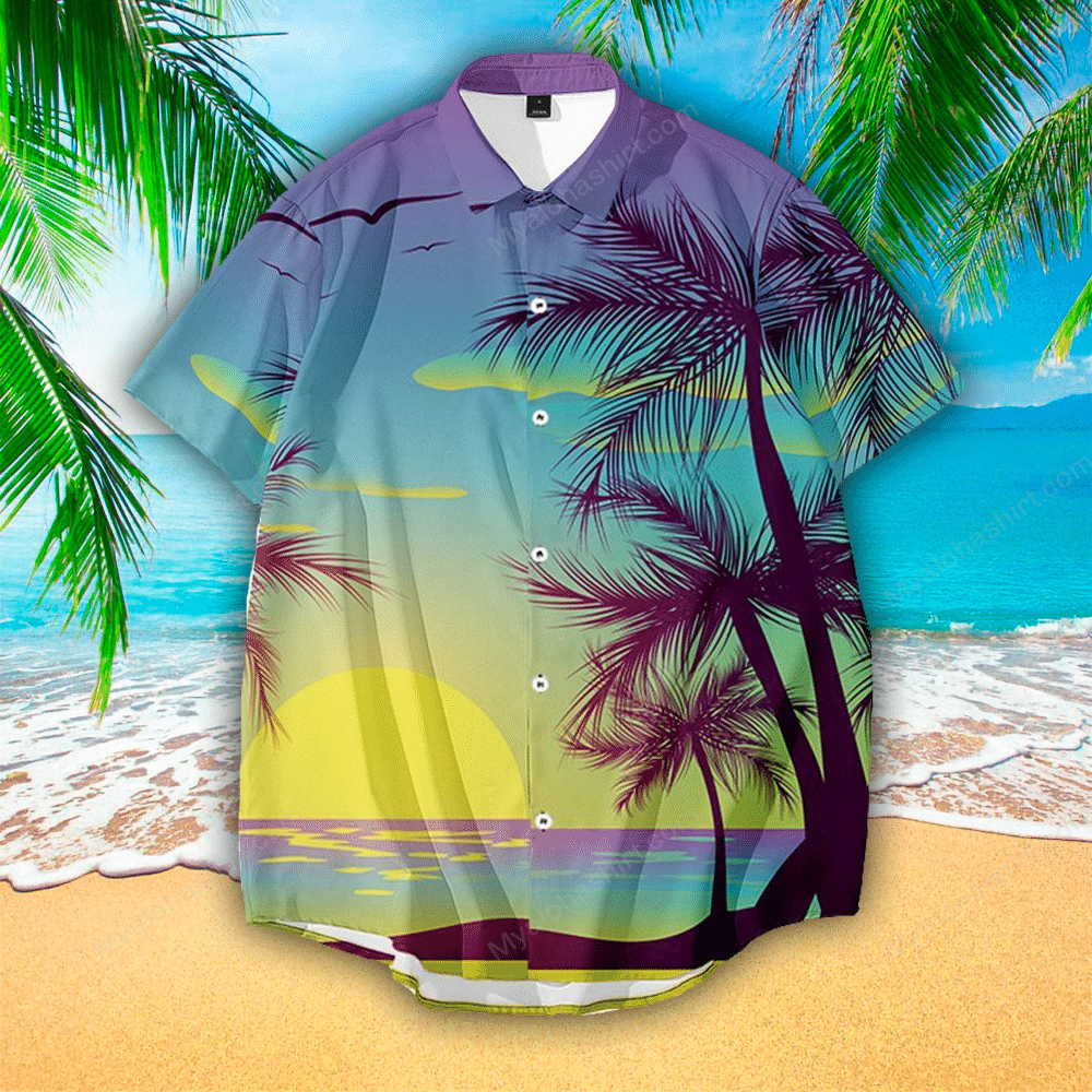 Palm Tree Hawaiian Shirt, Sunset Palm Tree - Myalohashirt.com