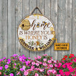 Personalized Bees Round Wooden Sign Garden Wood Circle Sign Home Is Your Honey Is