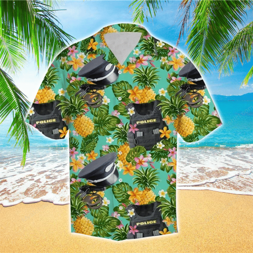 Tropical Police Hawaiian Shirt With Police Equipment Pattern & Pineapple