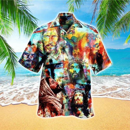 Colorful Jesus Paint Jesus Hawaiian Shirt