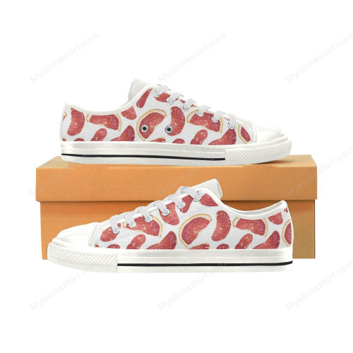 Seamless Grapefruit Pattern White Background Print White Low Top Shoes