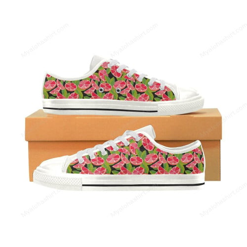Seamless Grapefruit Leaves Pattern Print White Low Top Shoes