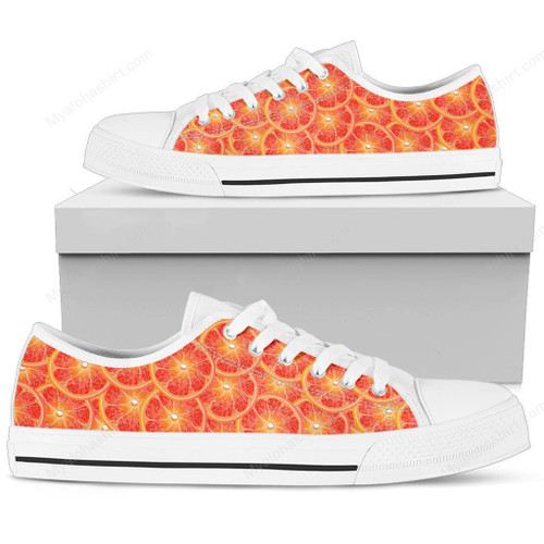 Grapefruit Slices Pattern Background Print White Low Top Shoes