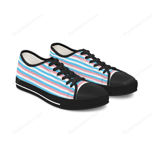 Transgender Pride Flag Stripes Pattern Print Black Low Top Shoes
