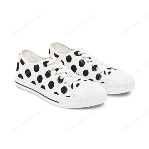 Big White And Black Polka Dot Pattern Print White Low Top Shoes