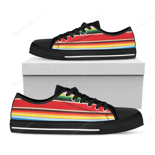 Ethnic Mexican Blanket Stripe Pattern Print Black Low Top Shoes