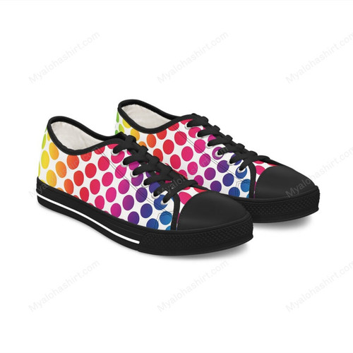 Polka Dot Spectrum Pattern Print Black Low Top Shoes