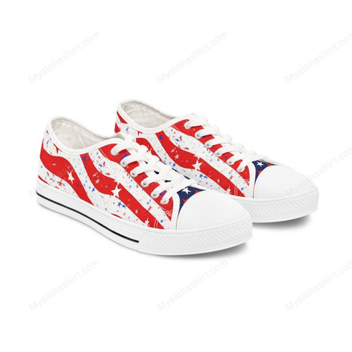Usa Flag Red Stripes Pattern Print White Low Top Shoes