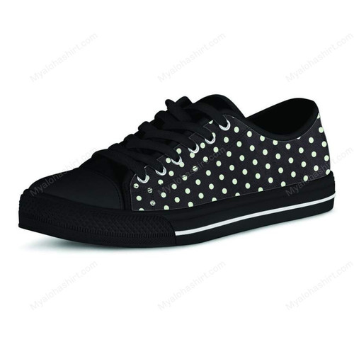 Black And White Polka Dots Pattern Print Black Low Top Shoes