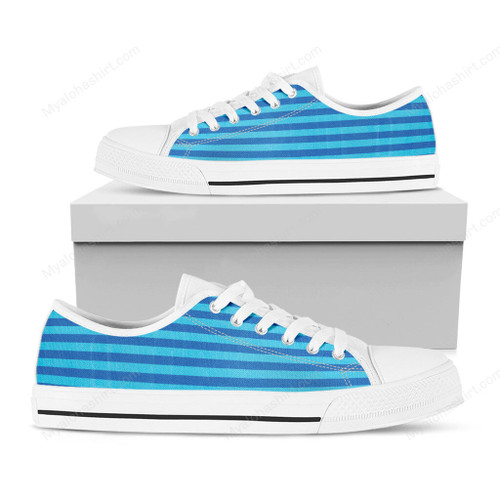 Blue Stripes Pattern Print White Low Top Shoes