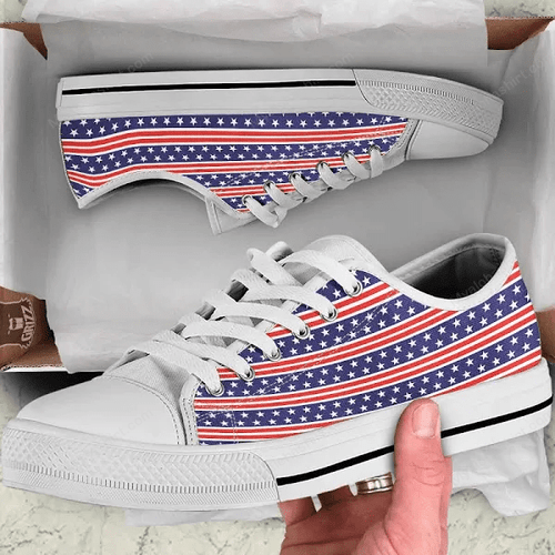 Usa Star Red Stripes Pattern Print White Low Top Shoes