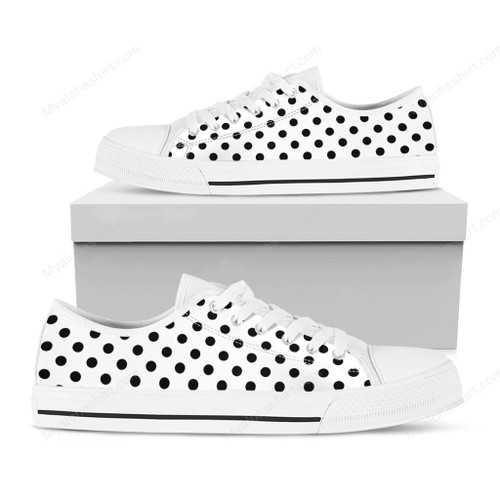 White And Black Polka Dot Pattern Print White Low Top Shoes
