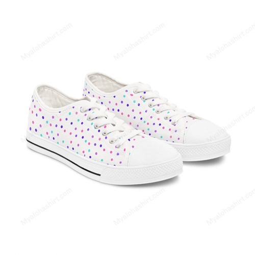 Colorful Polka Dots Pattern White Background Print White Low Top Shoes