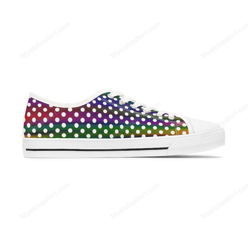 Rainbow Polka Dot Pattern Print White Low Top Shoes